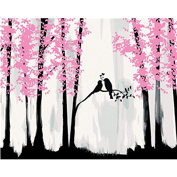 Ptačí romantika v lese, 40×50 cm, vypnuté plátno na rám (6045071)