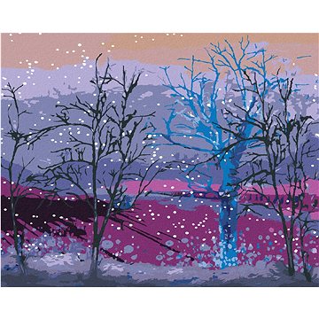 Ranní snížek padající na stromy v lese, 40×50 cm, bez rámu a bez vypnutí plátna (6045480)