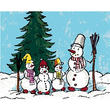 Rodinka sněhuláku v lese, 40×50 cm, bez rámu a bez vypnutí plátna (6045490)