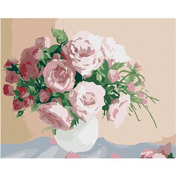 Růže na růžovém pozadí, 40×50 cm, bez rámu a bez vypnutí plátna (6043620)