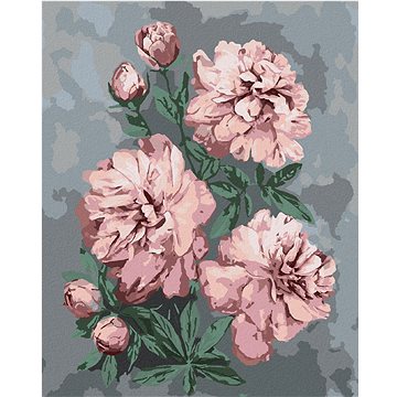 Růžové pivoňky na abstraktním pozadí, 40×50 cm, bez rámu a bez vypnutí plátna (6043670)