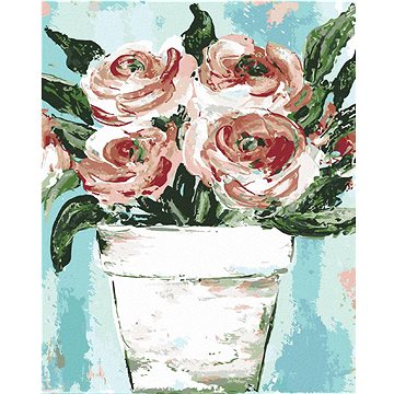 Růžove Růže v květináči (Haley Bush), 40×50 cm, bez rámu a bez vypnutí plátna (5017620)