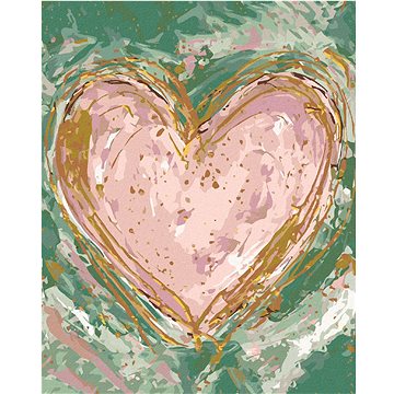 Růžové srdce na zeleném pozadí (Haley Bush), 40×50 cm, bez rámu a bez vypnutí plátna (5017790)