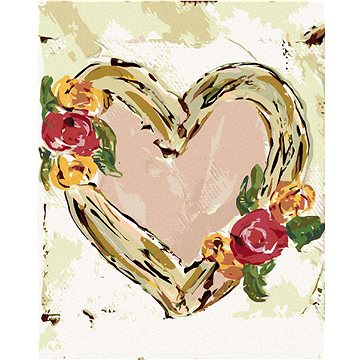 Růžové srdce s květinami (Haley Bush), 40×50 cm, vypnuté plátno na rám (5017951)