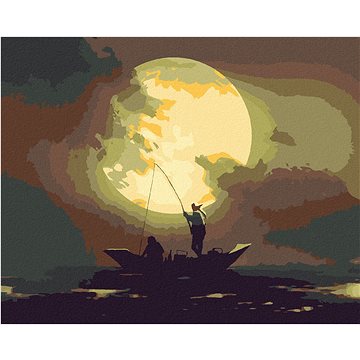 Rybáři chytající ryby při měsíčním svitu, 40×50 cm, bez rámu a bez vypnutí plátna (6046510)