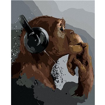 Šimpanz poslouchající hudbu, 40×50 cm, bez rámu a bez vypnutí plátna (6043800)