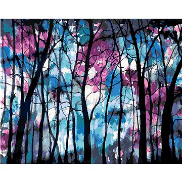 Temný les s modrofialovou oblohou, 40×50 cm, bez rámu a bez vypnutí plátna (6044890)