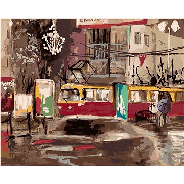 Tramvaj projíždějící nočním městem, 40×50 cm, vypnuté plátno na rám (6040191)