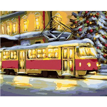 Tramvaj s vánočním stromem, 40×50 cm, bez rámu a bez vypnutí plátna (6043070)