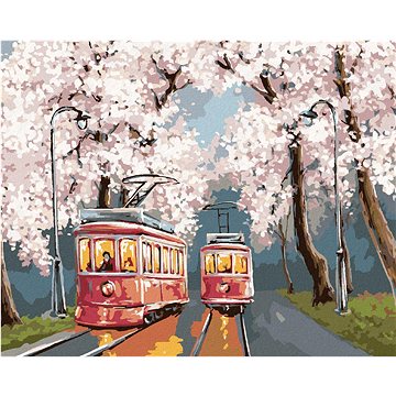 Tramvaje pod rozkvetlými třešněmi, 40×50 cm, vypnuté plátno na rám (6043041)