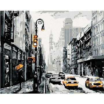Ulice v New Yorku a taxíky, 40×50 cm, bez rámu a bez vypnutí plátna (6045720)