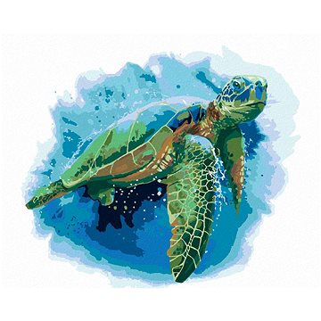 Velká mořská želva na modrém pozadí, 40×50 cm, vypnuté plátno na rám (6048811)