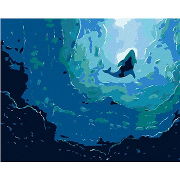 Velryba a modrý oceán, 40×50 cm, vypnuté plátno na rám (5014041)