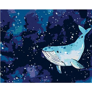 Velryba plave po noční obloze, 80×100 cm, bez rámu a bez vypnutí plátna (6050652)