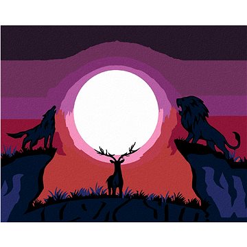 Vlk s lvem koukající se na jelena, 40×50 cm, bez rámu a bez vypnutí plátna (6052180)