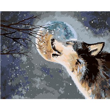 Vlk vyjící na měsíc, 40×50 cm, vypnuté plátno na rám (6051831)