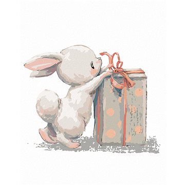 Zajíc s narozeninovým dárkem, 40×50 cm, bez rámu a bez vypnutí plátna (6056230)