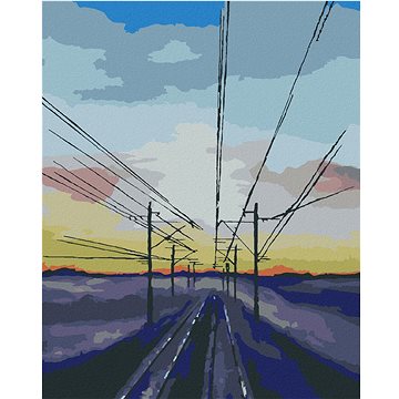 Zapadající slunce nad vlakovými kolejemi, 40×50 cm, vypnuté plátno na rám (6041411)