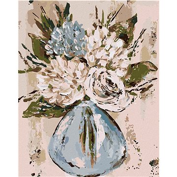 Zátiší modré a bílé květiny ve váze (Haley Bush), 40×50 cm, bez rámu a bez vypnutí plátna (5017390)