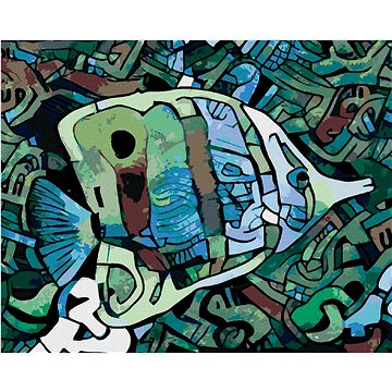Zelená abstraktní ryba, 40×50 cm, vypnuté plátno na rám (6051361)