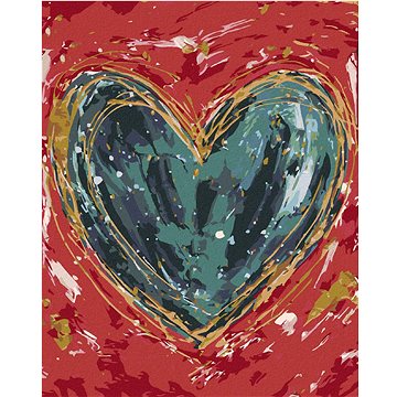 Zelené srdce na červeném pozadí II (Haley Bush), 40×50 cm, vypnuté plátno na rám (5018011)