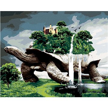 Želva s lesem a vodopády, 40×50 cm, bez rámu a bez vypnutí plátna (6053910)