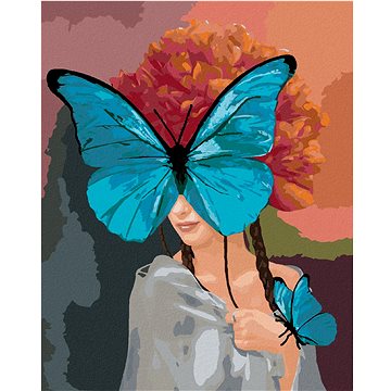 Žena s motýly a pivoňky, 40×50 cm, bez rámu a bez vypnutí plátna (6038650)