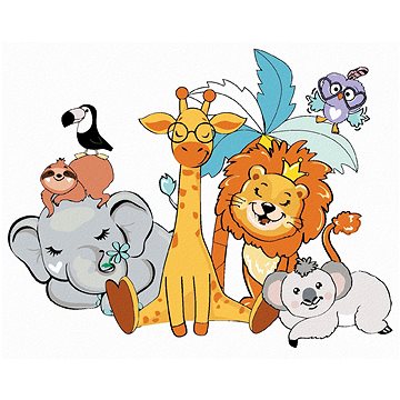 Žirafa, slon, lev, koala, tukan a další zvířatka, 40×50 cm, bez rámu a bez vypnutí plátna (6044600)