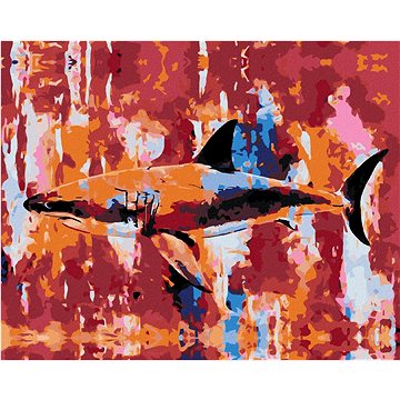 Žralok na abstraktním pozadí, 80×100 cm, vypnuté plátno na rám (6048843)