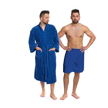 Interkontakt Sada Navy Blue: župan "Kimono" + pánský saunový kilt + osuška; velikost županu M (10238-11-47)