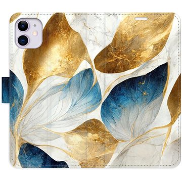 iSaprio flip pouzdro GoldBlue Leaves pro iPhone 11