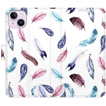 iSaprio flip pouzdro Colorful Feathers pro iPhone 14 Plus