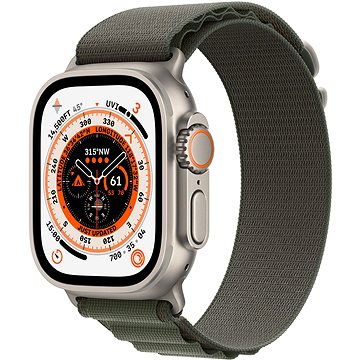Apple Watch Ultra 49mm titanové pouzdro se zeleným alpským tahem - Large (MQFP3CS/A)