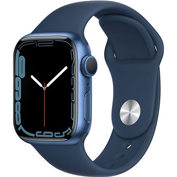 Apple Watch Series 7 41mm Modrý hliník s hlubokomořsky modrým sportovním řemínkem (MKN13HC/A)
