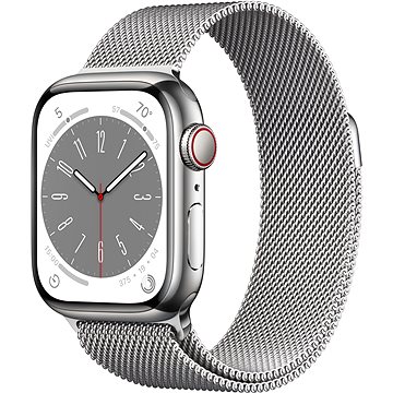 Apple Watch Series 8 41mm Cellular Stříbrný nerez se stříbrným milánským tahem (MNJ83CS/A)