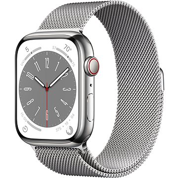 Apple Watch Series 8 45mm Cellular Stříbrný nerez se stříbrným milánským tahem (MNKJ3CS/A)