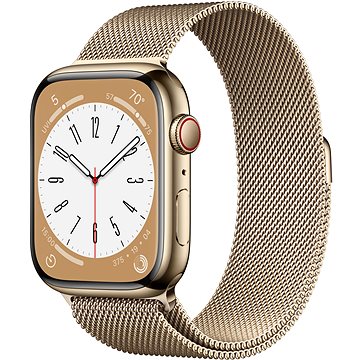Apple Watch Series 8 45mm Cellular Zlatý nerez se zlatým milánským tahem (MNKQ3CS/A)