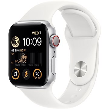 Apple Watch SE (2022) 40mm Cellular Stříbrný hliník s bílým sportovním řemínkem (MNPP3CS/A)