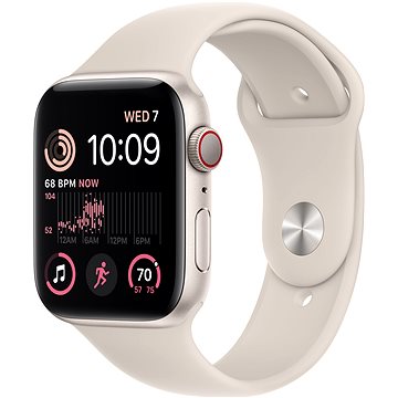 Apple Watch SE (2022) 44mm Cellular Hvězdně bílý hliník s hvězdně bílým sportovním řemínkem (MNPT3CS/A)