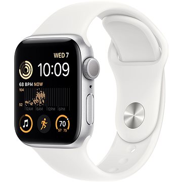 Apple Watch SE (2022) 40mm Stříbrný hliník s bílým sportovním řemínkem (MNJV3CS/A)