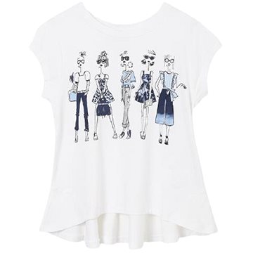 MAYORAL dívčí tričko KR s ženami, bílá/modrá - 128 cm (335652)