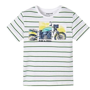 MAYORAL chlapecké tričko KR pruhy motorka, bílá/zelená/žlutá (JNBmisc1405nad)