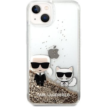 Karl Lagerfeld Liquid Glitter Karl and Choupette Zadní Kryt pro iPhone 14 Gold (KLHCP14SGKCD)