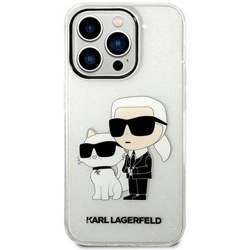 Karl Lagerfeld IML Glitter Karl and Choupette NFT Zadní Kryt pro iPhone 14 Pro Transparent (KLHCP14LHNKCTGT)
