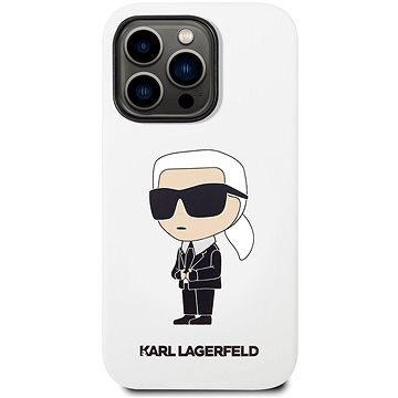 Karl Lagerfeld Liquid Silicone Ikonik NFT Zadní Kryt pro iPhone 14 Pro White (KLHCP14LSNIKBCH)