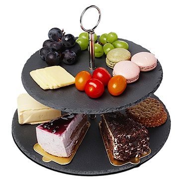 Dvoupatrový kamenný talíř na dorty a občerstvení vE-6231 (5907768762315)