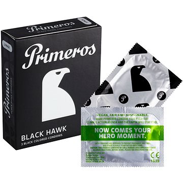 PRIMEROS Black Hawk kondomy černé barvy, 3 ks (8594068382113)