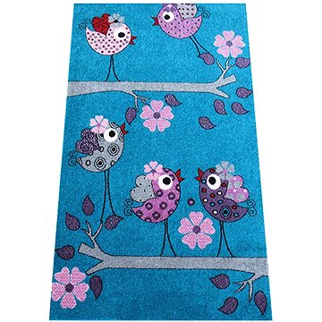 Dětský kusový koberec Ptáčci na tyrkysovém podkladu 100 × 200 cm (21D1045)