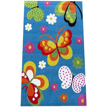 Dětský kusový koberec Motýli na modrém podkladu 300 × 400 (21D0046)