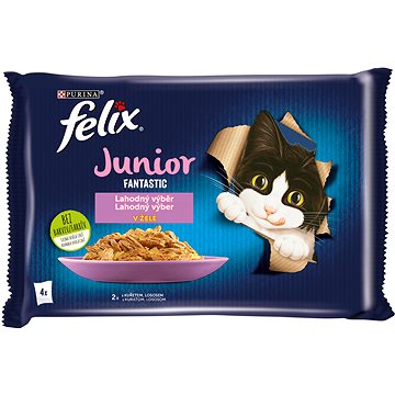 Felix Fantastic Junior s kuřetem a lososem v želé 4 x 85 g (7613039757208)